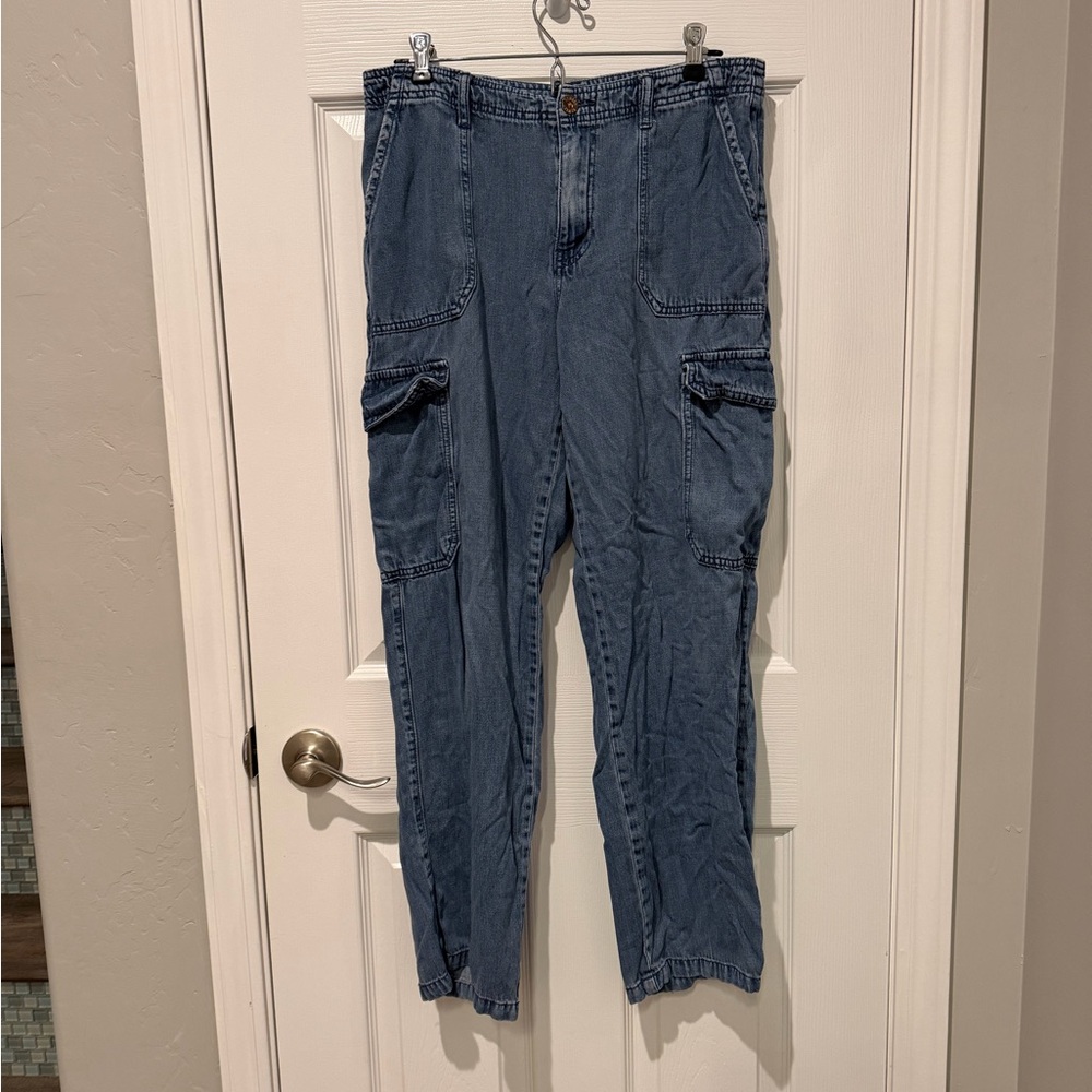 American Rewash Denim Blue Cargo Jeans